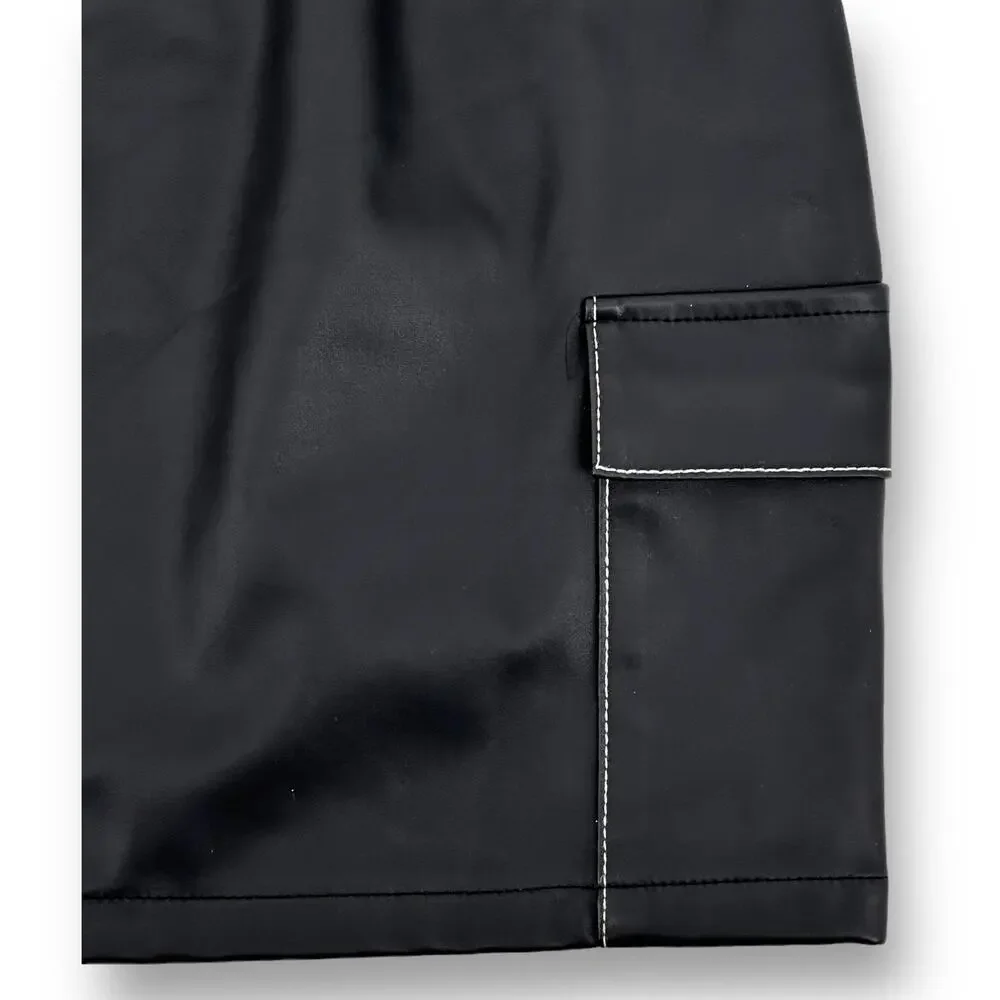 Nasty Gal Faux Leather Cargo Pocket Mini Skirt Womens Size 6 Black